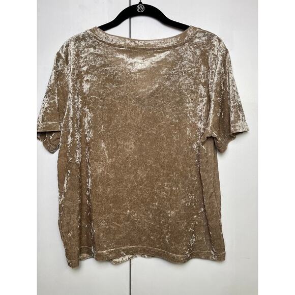 Womens Dazy Crushed Velvet Top Sz L Whimsical Holiday Short Sleeve Gold T Shirt - Picture 6 of 12